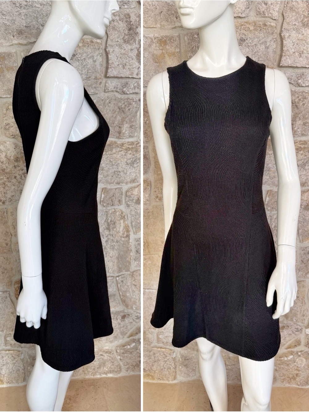 Rag & Bone Black Textured Stretchy Knit Fit and Flare Mini Skater Dress M